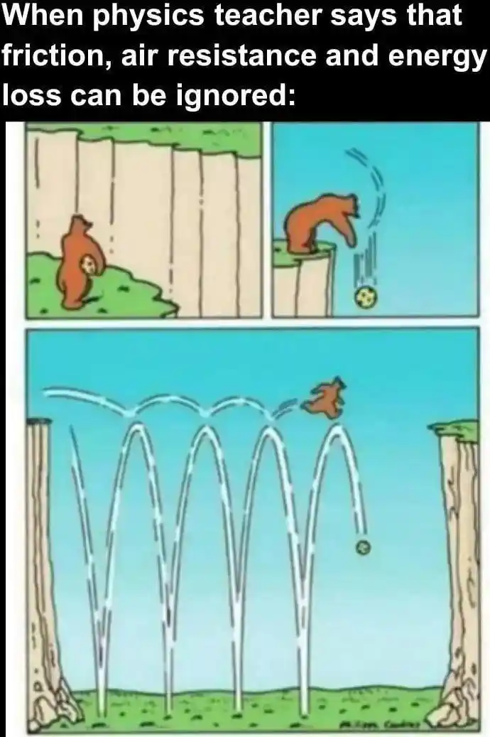 Physics teacher no friction meme bear bounces
