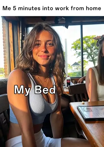 Evelyn smith smiling meme bed lures me at WFH