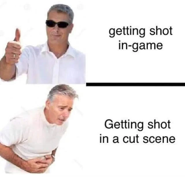 In-game vs cutscene shot meme funny gamer pain