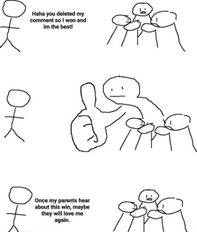 Giant thumb guy meme ignores petty troll