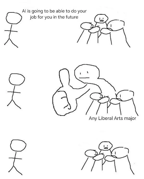 Giant thumb guy meme snubs AI job claim