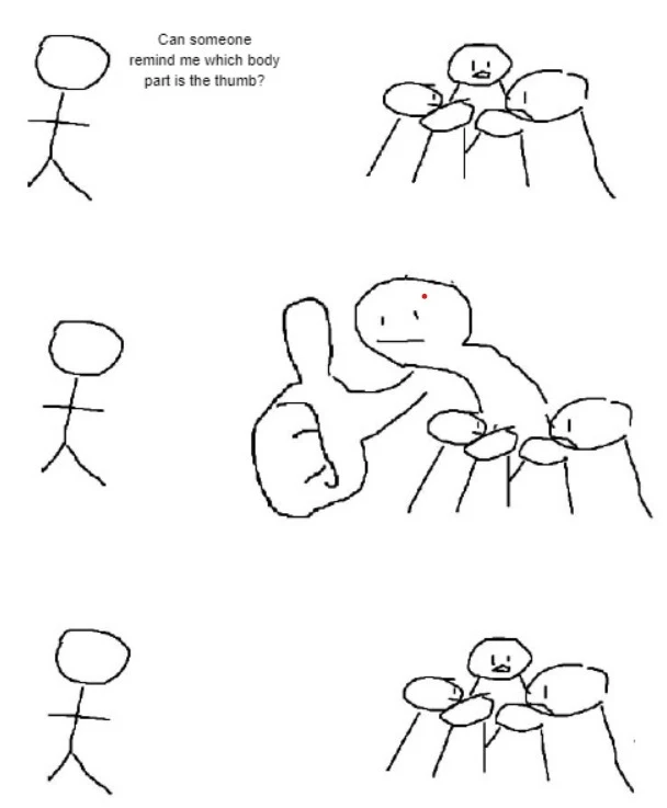 Giant thumb guy meme gives big thumb up