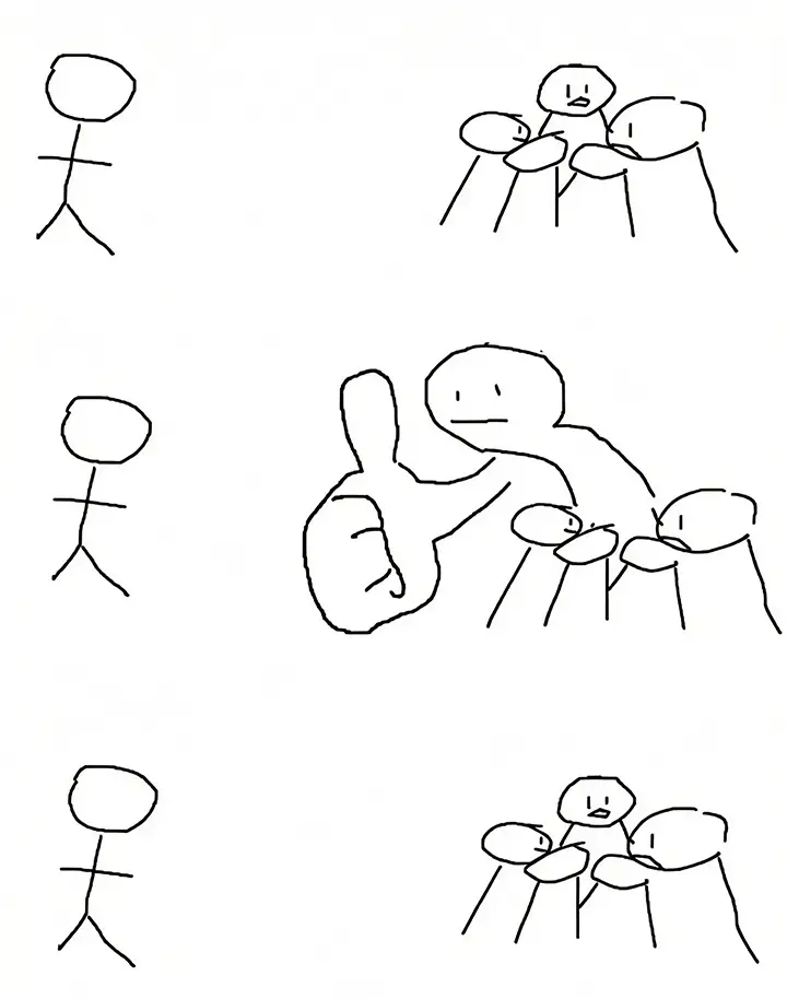 Giant thumb guy meme template