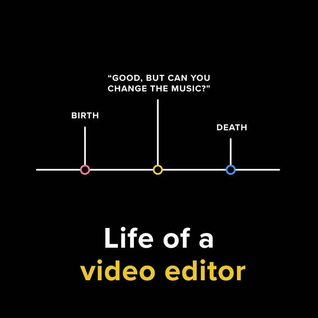 Video editor life meme asked to change music