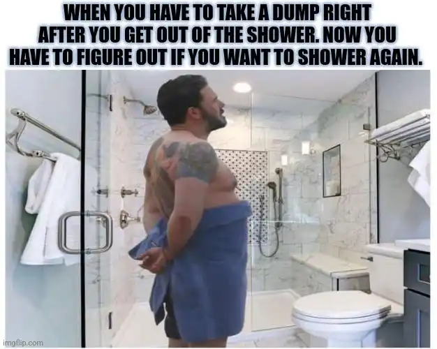 Post shower poop meme unsure to rewash