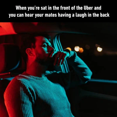 Uber front seat meme awkward as mates laugh