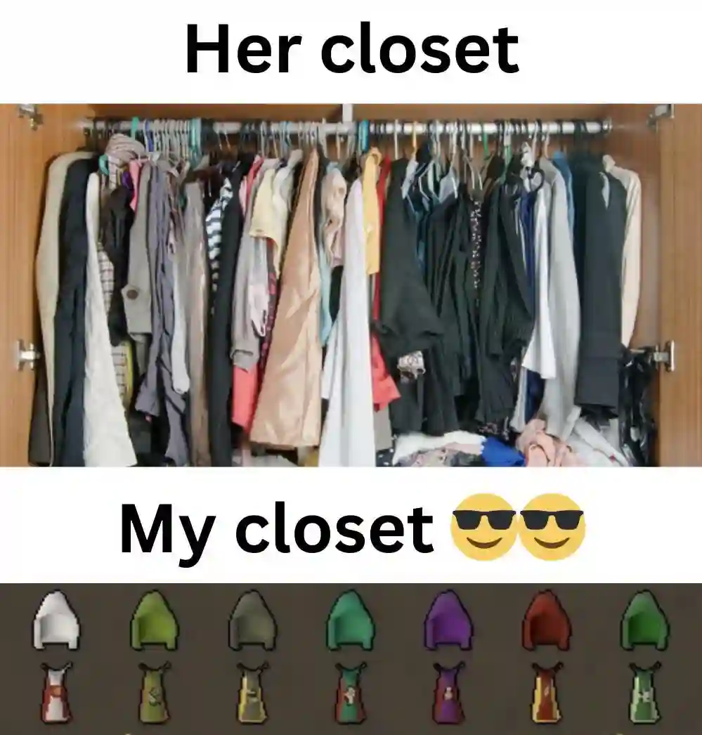 Her closet vs my among us closet meme