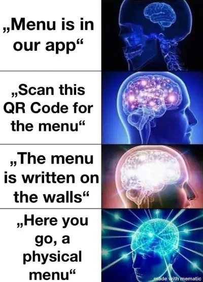 Restaurant menu meme preferring physical menu