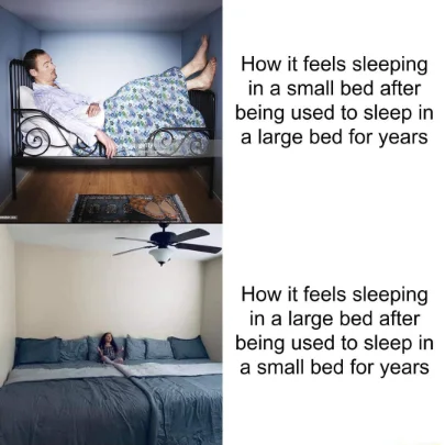 Bed size sleeping meme showing relatable funny experience