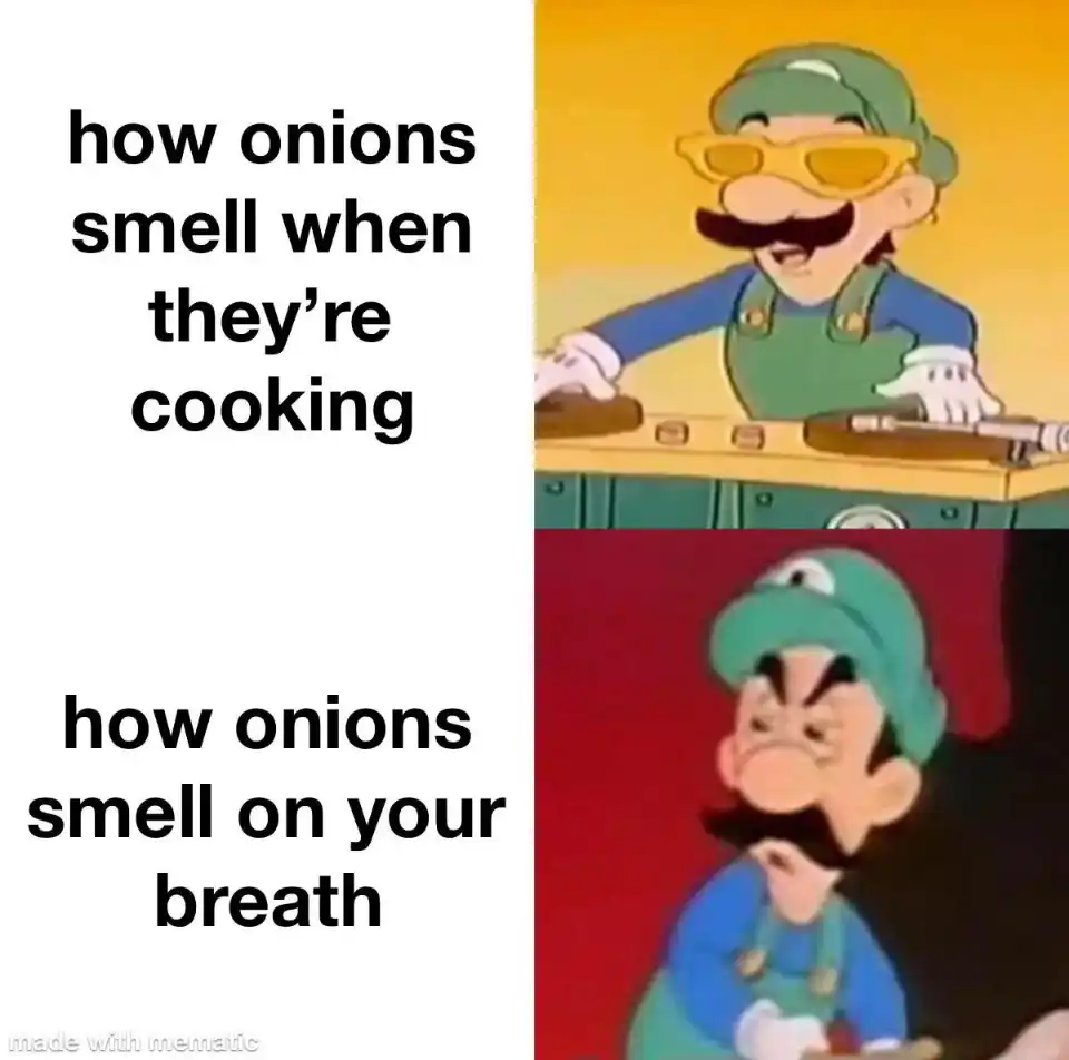 Luigi Onion Breath meme funny reaction