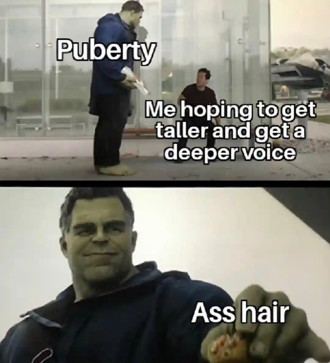 Hulk taco meme puberty gives ass hair