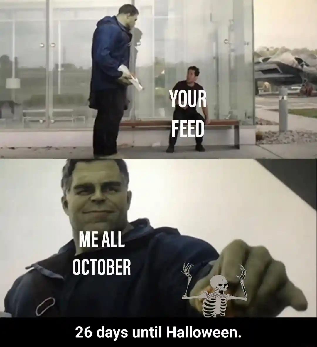 Hulk taco meme giving spooky stuff to your feed