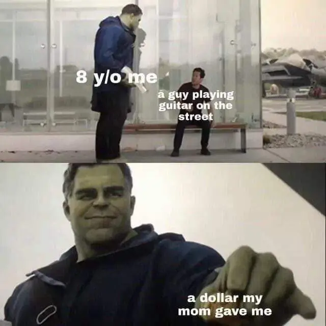 Hulk taco meme Kid gives dollar to guitarist