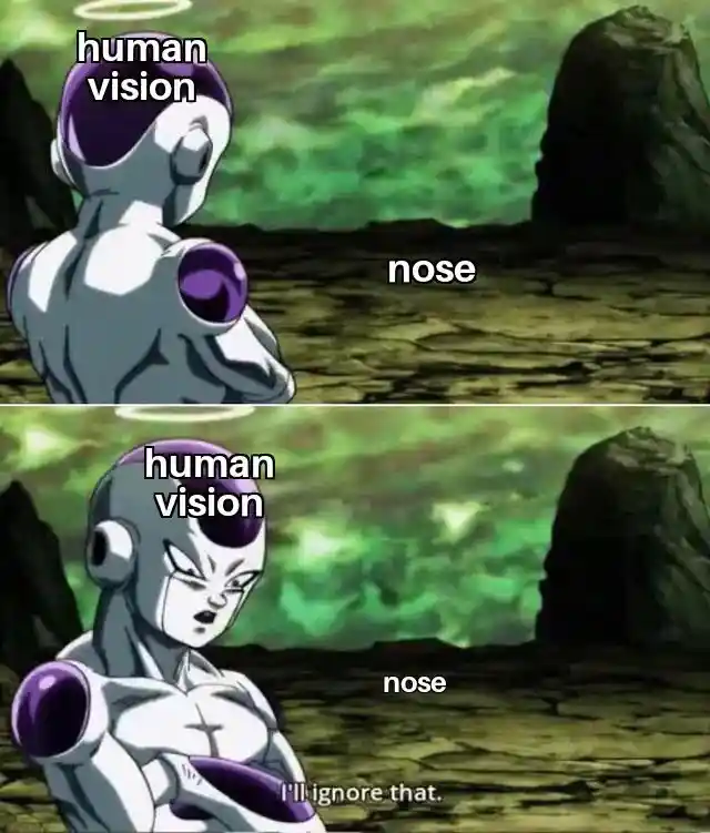 Frieza Human Vision meme ignores obvious nose