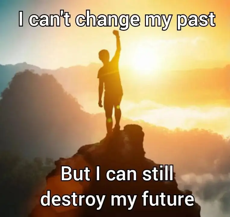 Anti motivational meme man raises fist on top