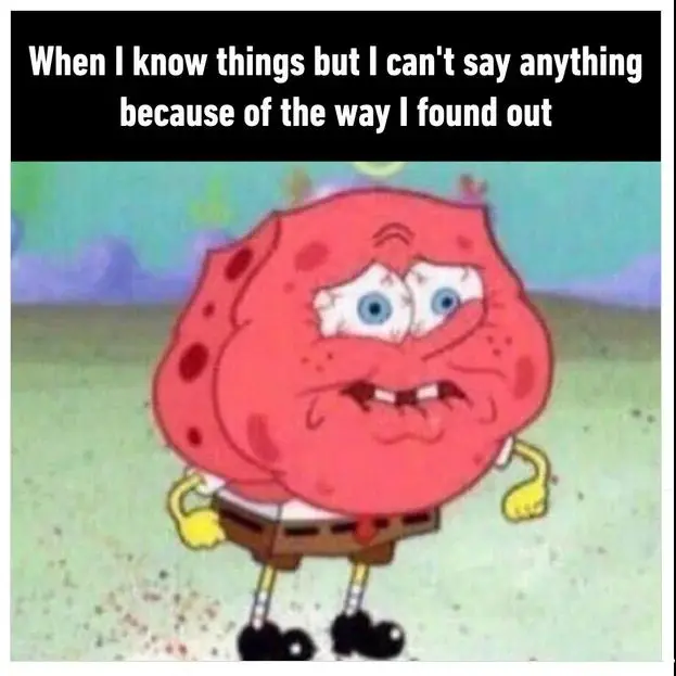 Red Spongebob meme hiding secret awkward