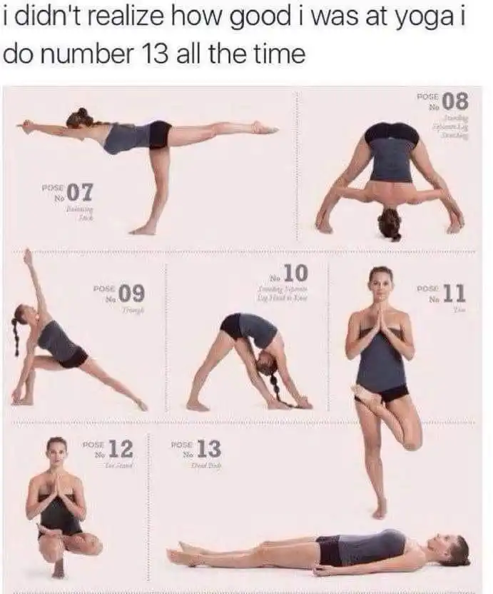 Yoga pose 13 meme people do dead body pose daily