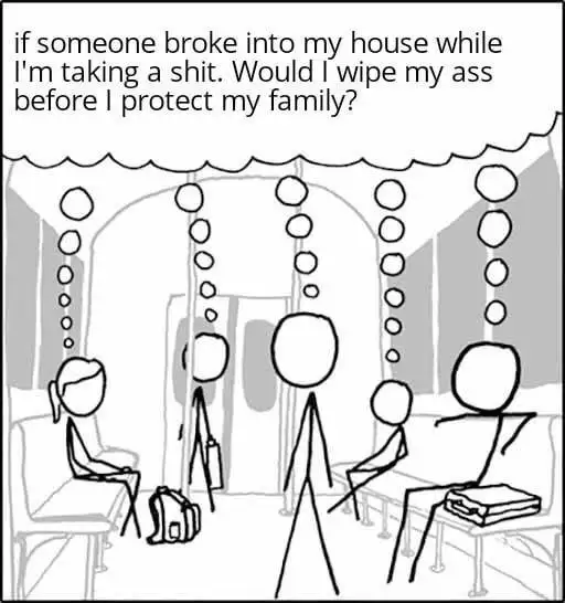 Intruder dilemma meme, thinking on train
