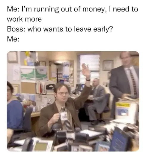 Dwight hand raise meme eager to go home early