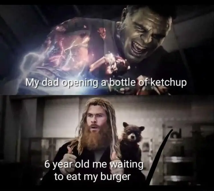 Impressed Thor meme watching dad open ketchup