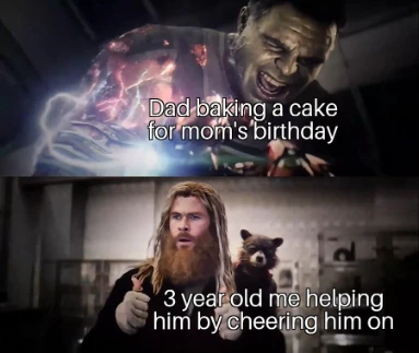 Impressed Thor meme cheering dad baking cake