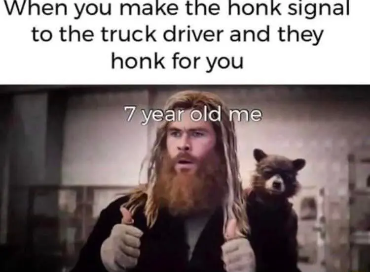 Impressed Thor meme happy trucker honks back