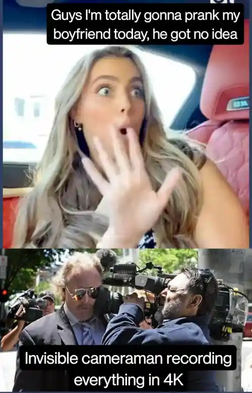 Prank boyfriend meme hidden 4K cameraman