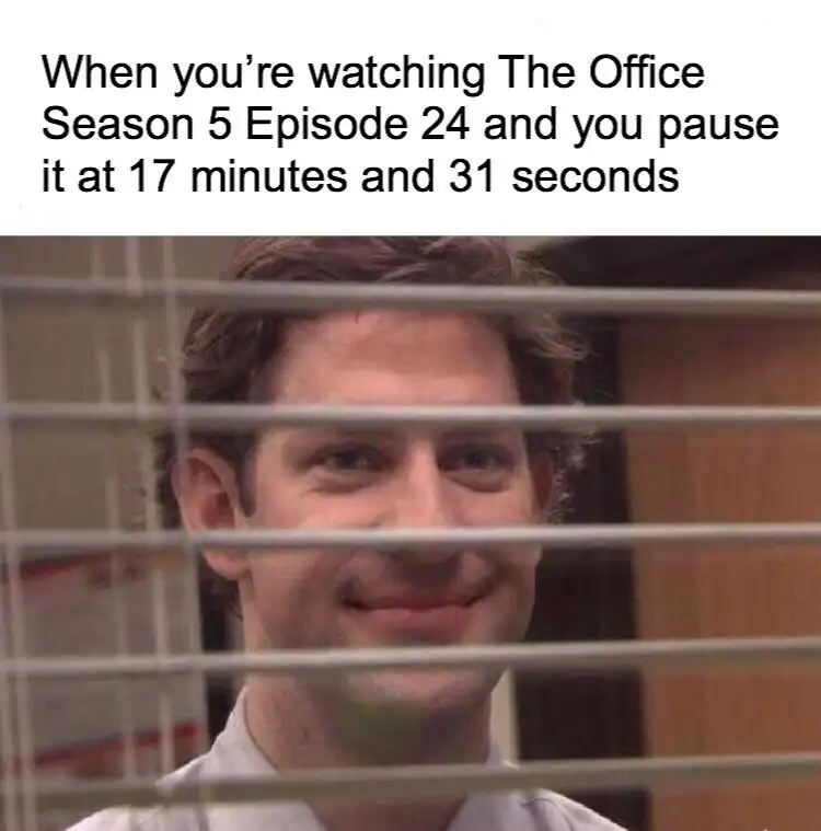 Jim through blinds meme smirks at Office pause