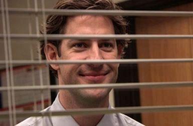 Jim halpert smiling through blinds meme template