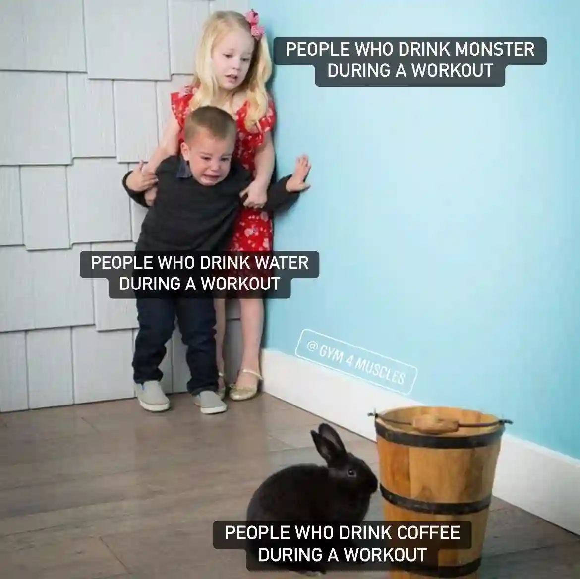 Kids afraid of rabbit meme fear workout coffee