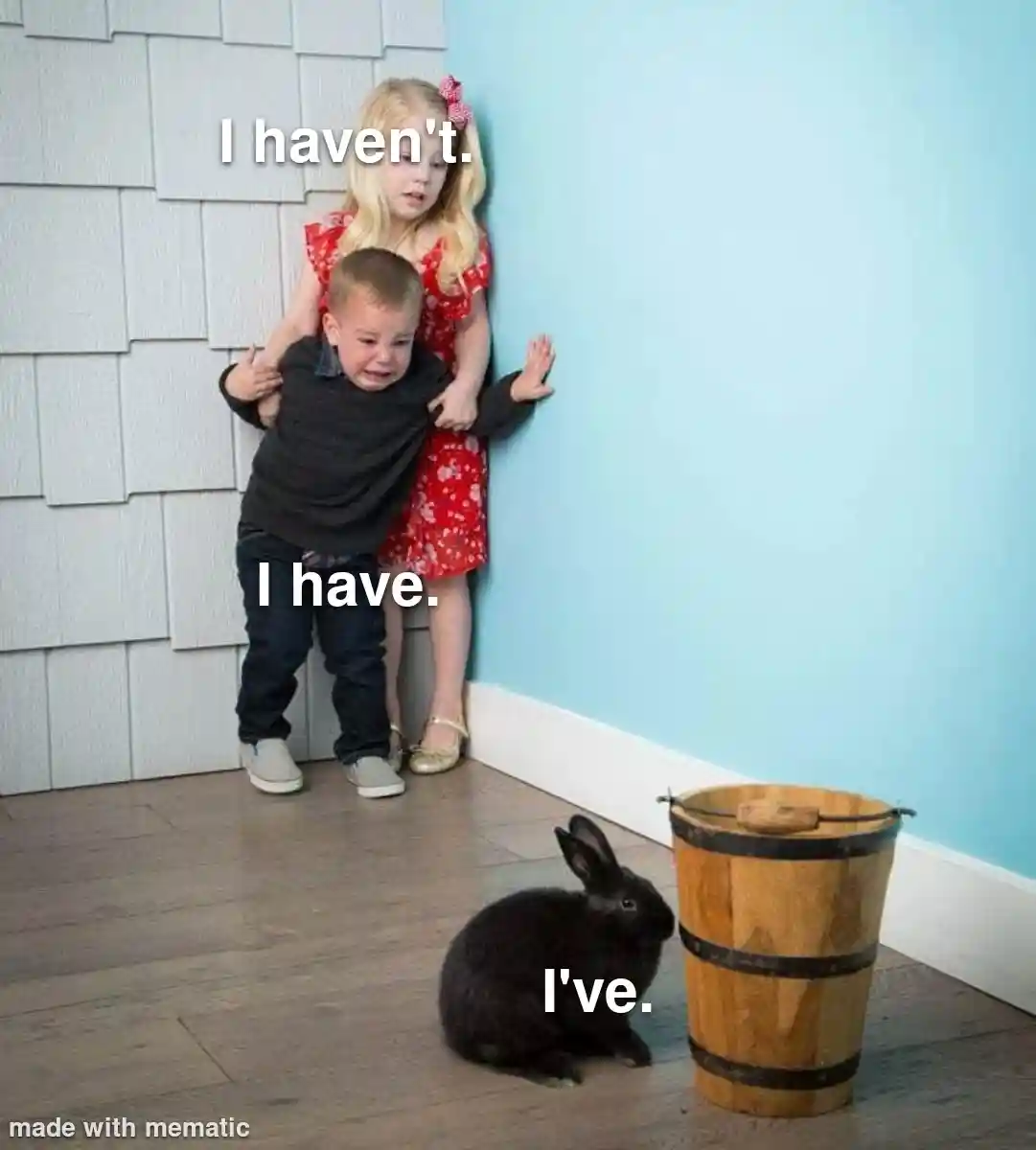 Kids afraid of rabbit meme Boy cries girl holds him