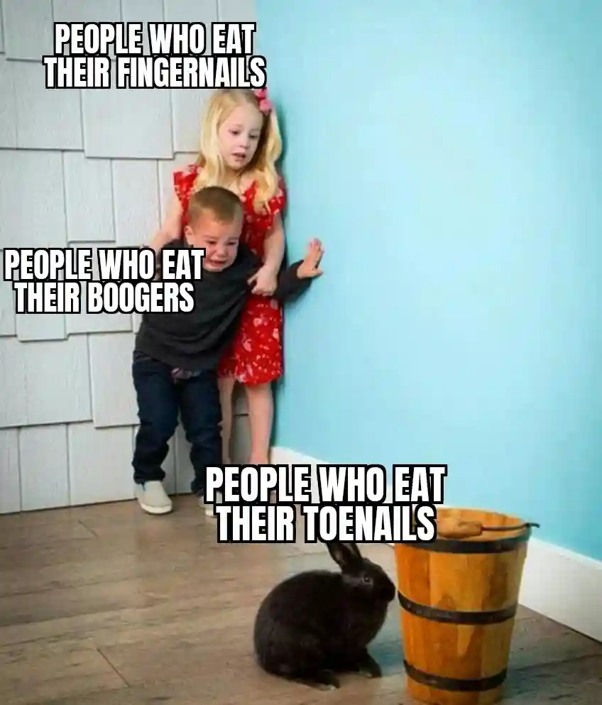 Kids afraid of rabbit meme people fear toenail eaters