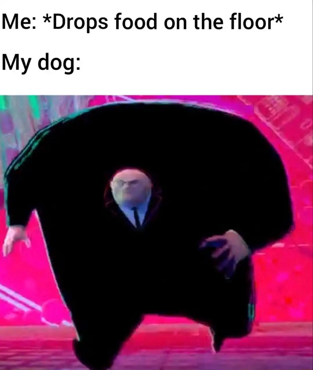Running kingpin meme rushing for dropped food