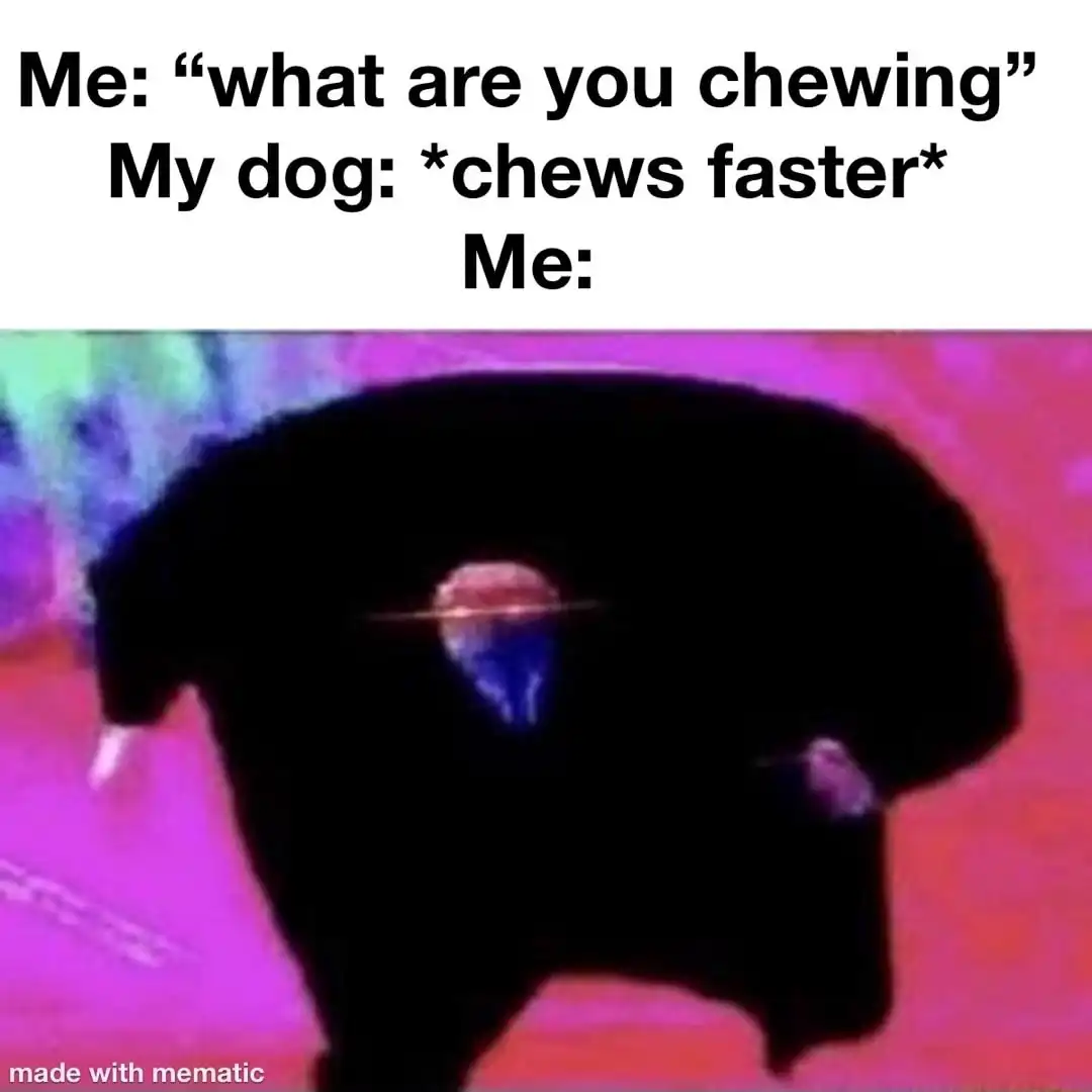 Running kingpin meme chasing dog that chews faster