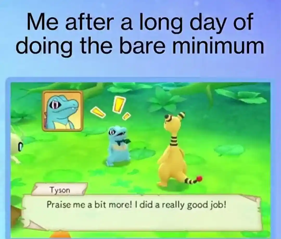 Bare minimum day meme asking for more praise