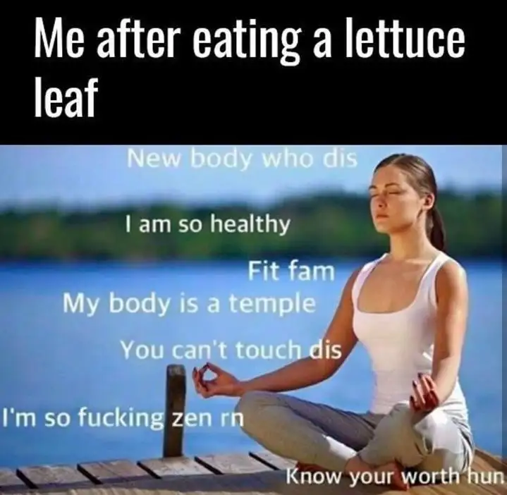Eating a lettuce leaf meme meditating healthy