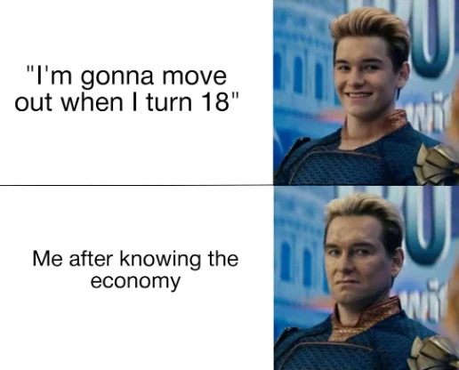 18 move out economy meme Homelander smile then frown