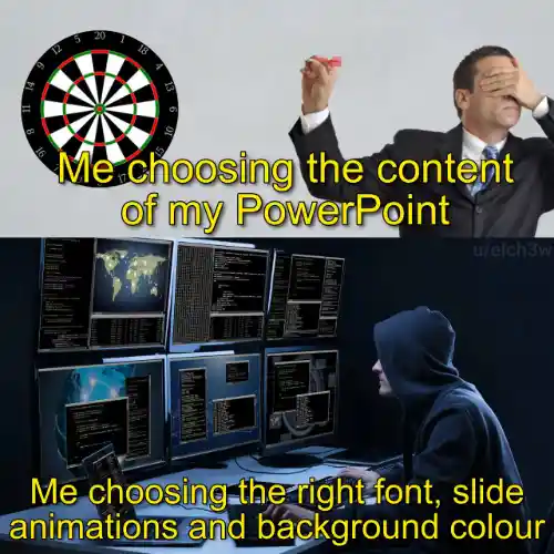 PowerPoint meme fixated on small details