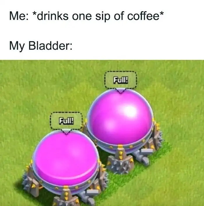 Drinks one sip of coffee meme bladder full