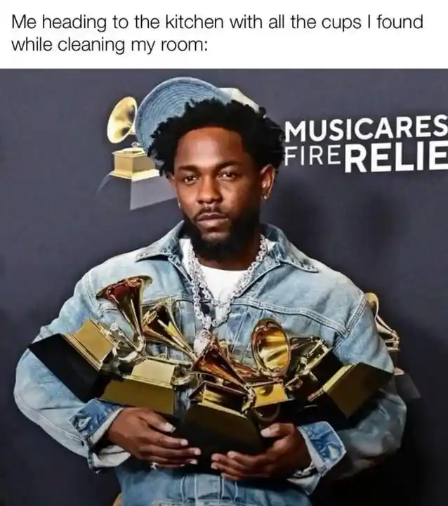 Carrying cups to kitchen meme holding grammys