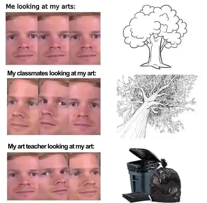 Student art meme showing different reactions