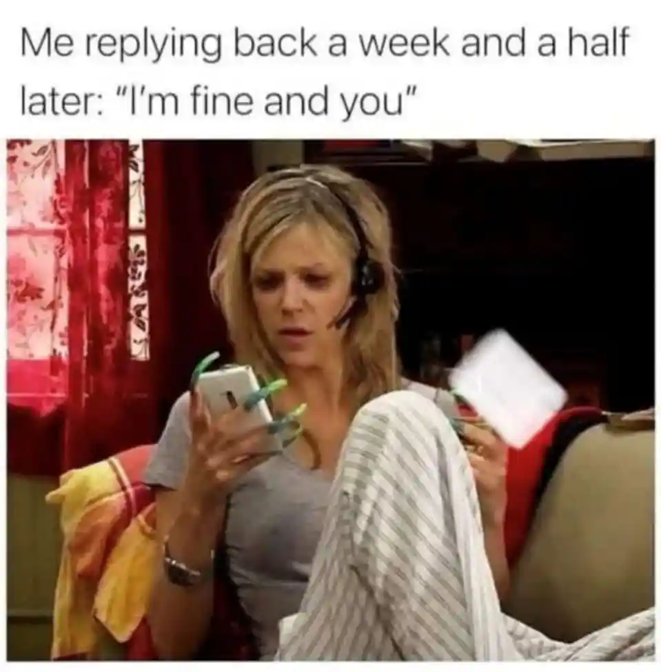Late text reply meme replying week later