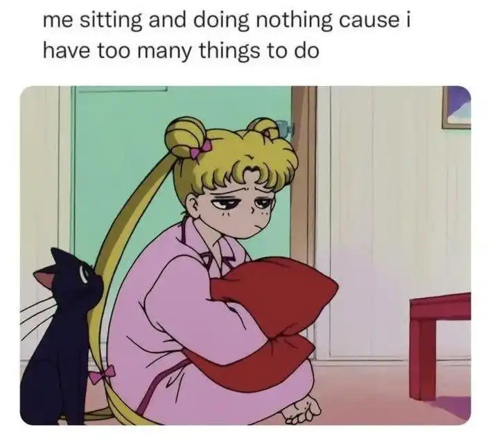 Sailor Moon meme doing nothing overwhelmed