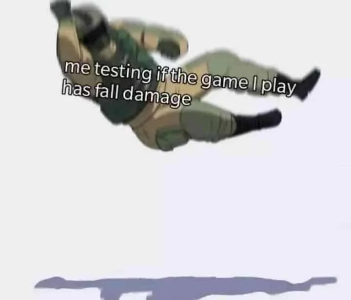 Testing game fall damage meme falling mid air