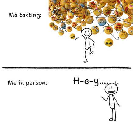 Texting Vs In Person meme funny awkward vibe