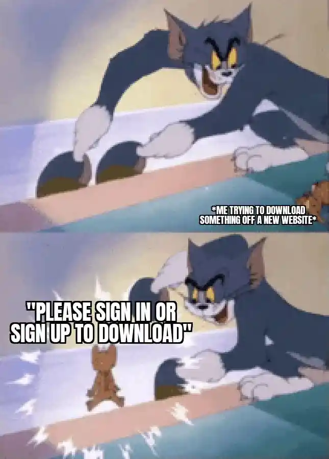 Tom and Jerry meme download blocked by signup