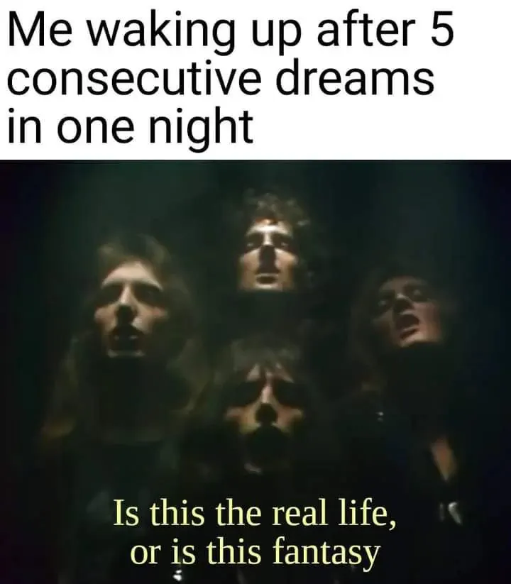 Waking up after 5 dreams meme doubting reality