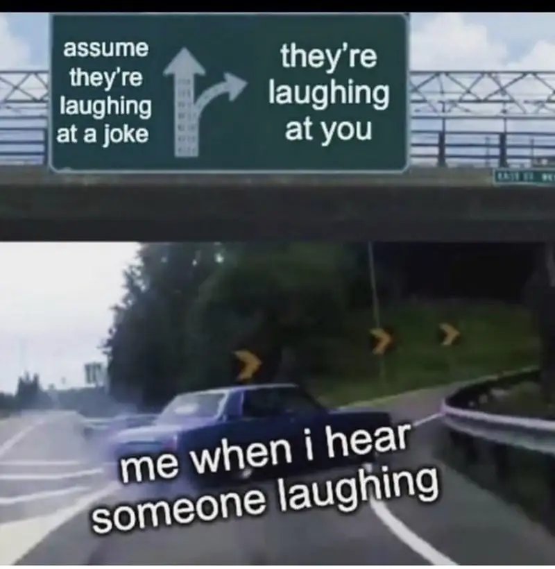 Insecure meme swerving off road anxious