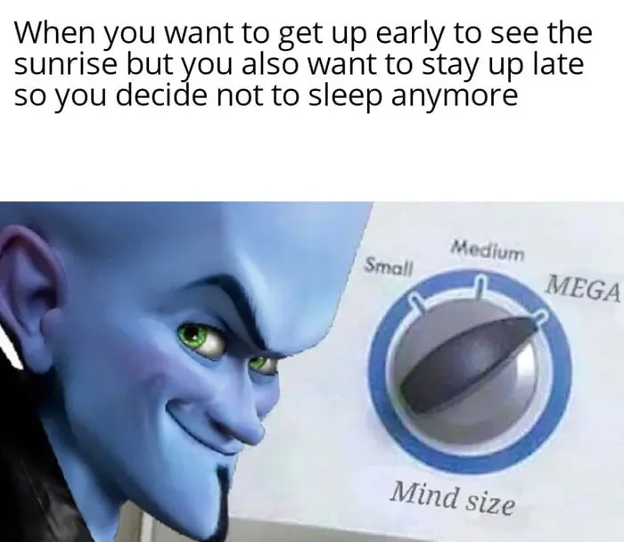 Megamind mind size meme no sleep for sunrise
