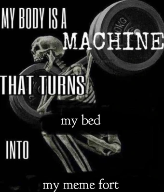 My body is machine meme turns bed into meme fort